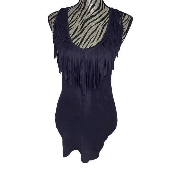 The Classic Dresses & Skirts - Dark Purple V Neck Fringe Bodycon Mini Dress